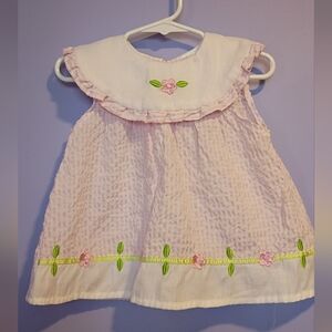 Vintage Y2K Baby Girl Pink Baby Paris Floral Dress 12 Months